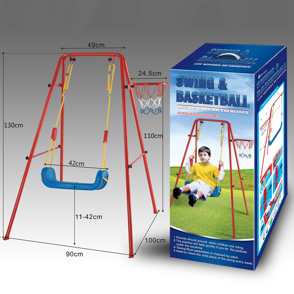 2-in-1 kids swing and basketball hoop set for backyard, sturdy metal frame with comfortable swing seat