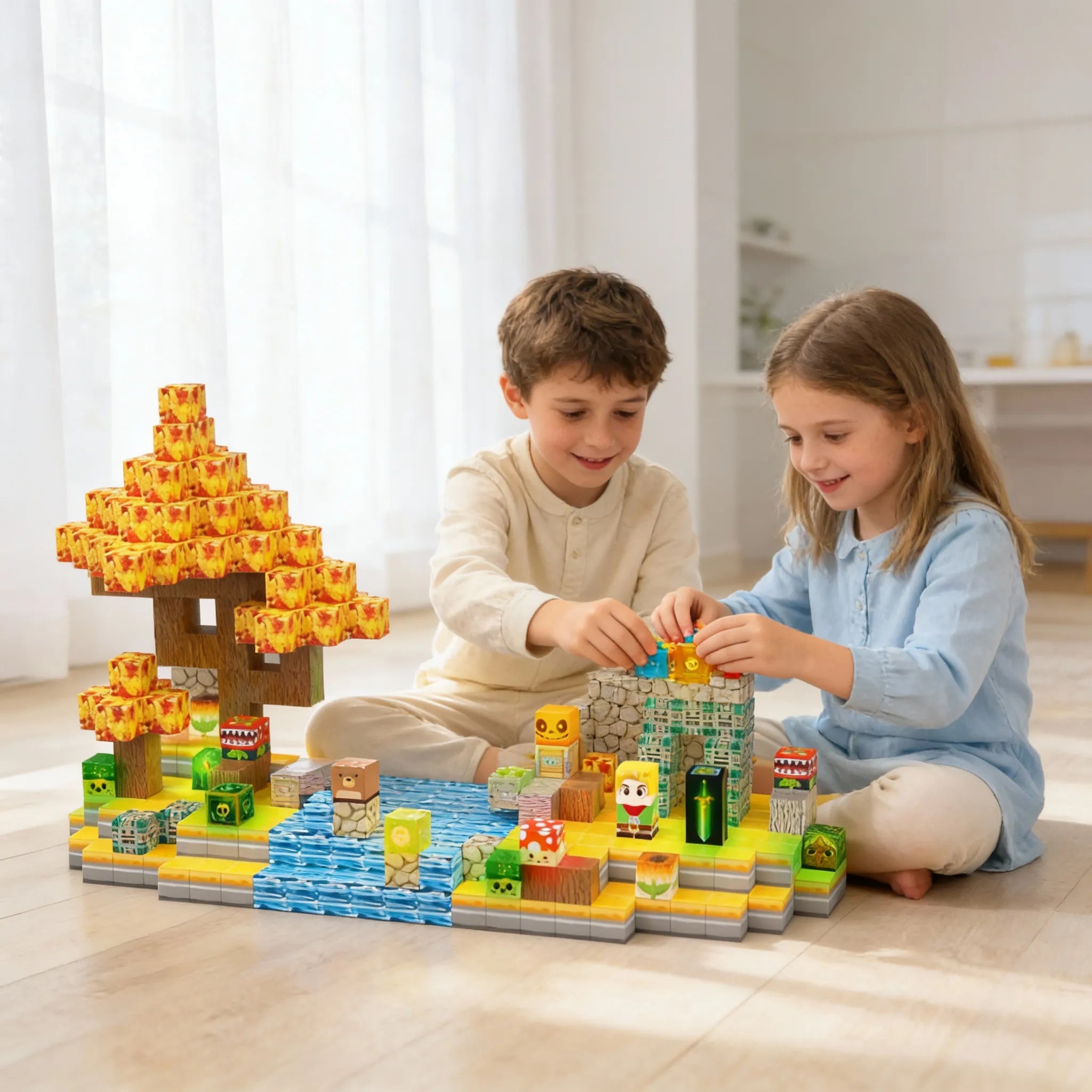 200-Piece Knight & Princess Magnetic Blocks Set - Best Building Toys for 3 Year Olds with Castle, Treasure & Monsters