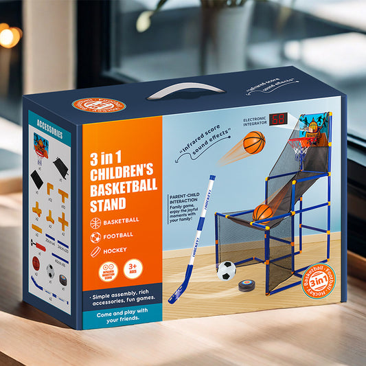 3-in-1 sports arcade game with basketball, soccer and hockey for kids