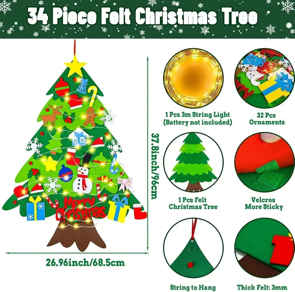 A joyful child hanging DIY Christmas ornaments on the tree, enjoying creative play with our kid-friendly decoration set.