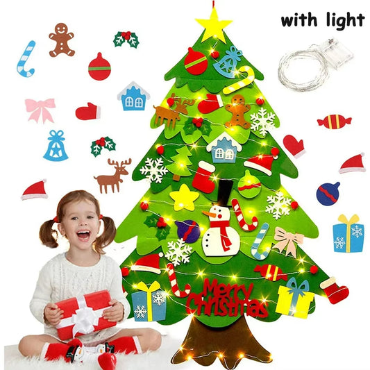 A joyful child hanging DIY Christmas ornaments on the tree, enjoying creative play with our kid-friendly decoration set.