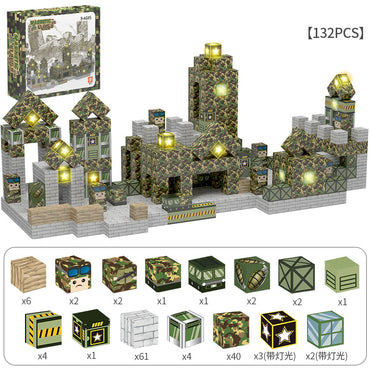 Kids building military forts with magnetic open ended blocks – top STEM toys for 3 year olds