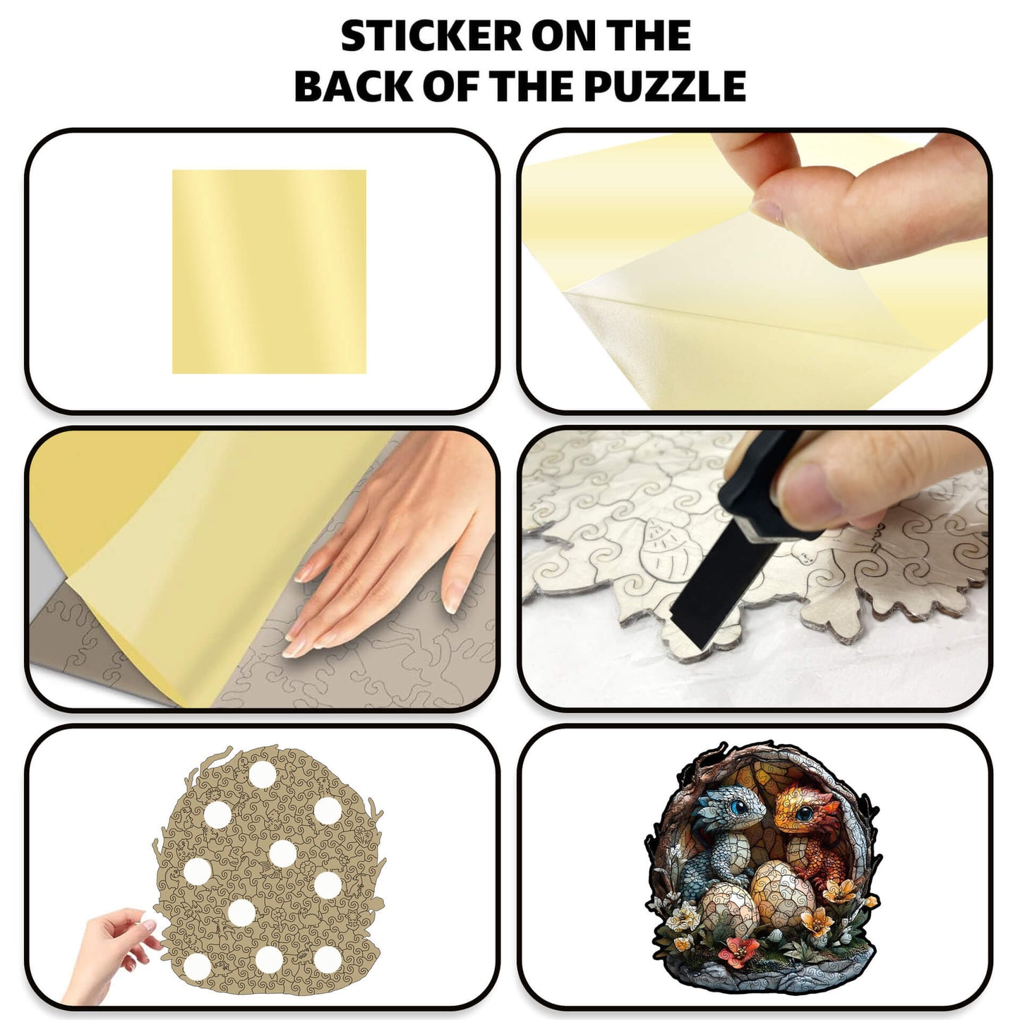 Wooden puzzle featuring two baby dragons hatching from their eggs in a magical dragon nest.