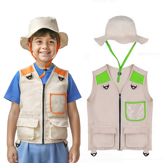 Breathable khaki explorer hat for kids, ideal for outdoor adventures.
