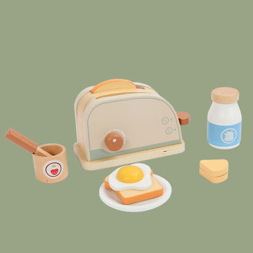 Children role-play kitchen toy set made from smooth natural wood