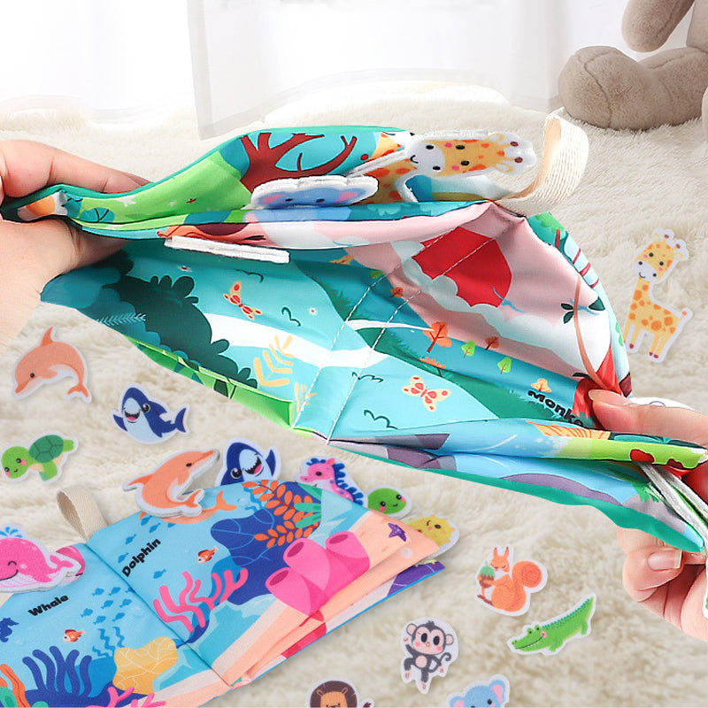 Durable tear-resistant busy book featuring sensory-rich patterns and strong Velcro for fun matching games that develop babies’ cognitive, sensory, and hand-eye coordination skills.