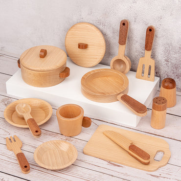 Montessori-inspiriertes Küchenspielset aus Holz für Kleinkinder mit realistischen Accessoires