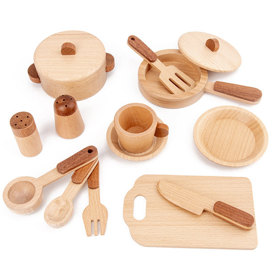 Montessori-inspiriertes Holz-Küchen-Spielset für Kleinkinder mit realistischem Zubehör