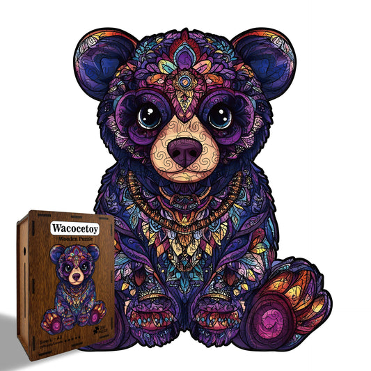 Wooden bear puzzle with unique-shaped pieces for kids aged 5 and up, educational and fun family game