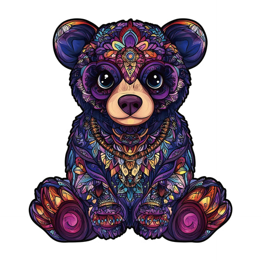 Wooden bear puzzle with unique-shaped pieces for kids aged 5 and up, educational and fun family game