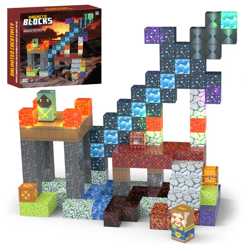 166-piece magnetic building blocks set for kids - create your own knight adventure kingdom with swords, monsters, and treasures