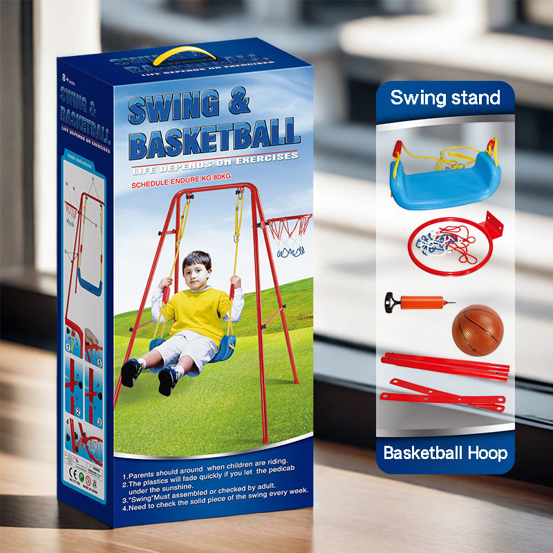 2-in-1 kids swing and basketball hoop set for backyard, sturdy metal frame with comfortable swing seat