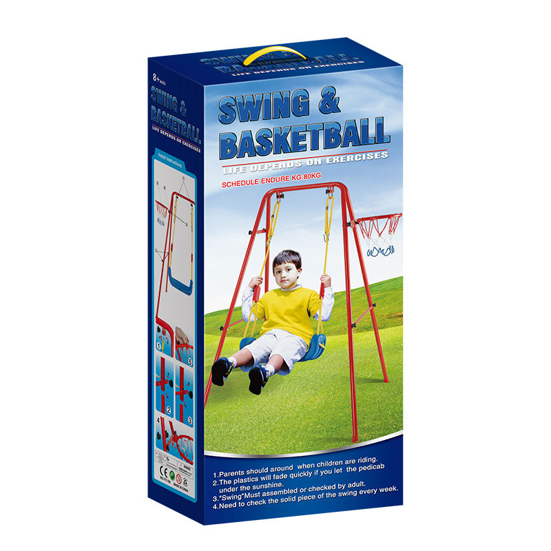 2-in-1 kids swing and basketball hoop set for backyard, sturdy metal frame with comfortable swing seat