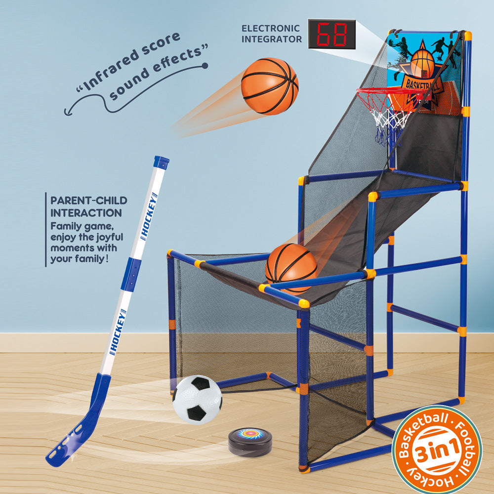 3-in-1 sports arcade game with basketball, soccer and hockey for kids