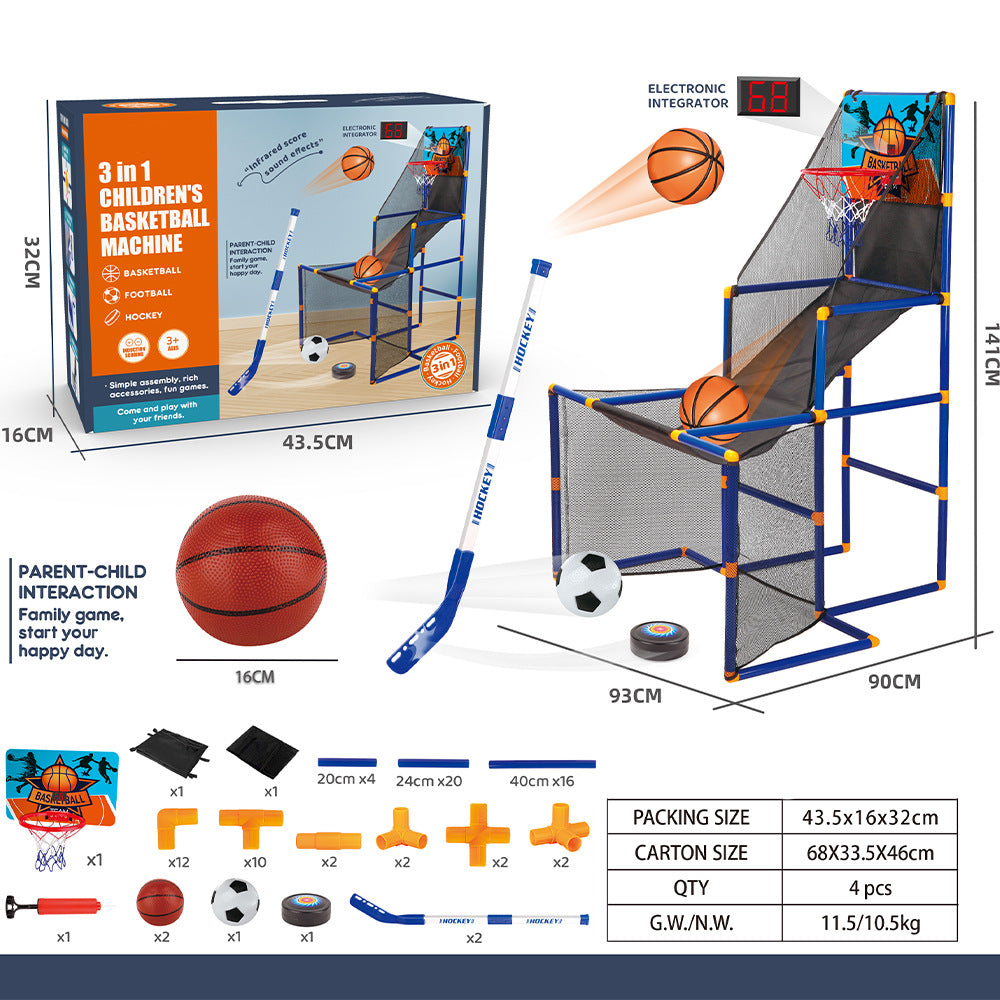3-in-1 sports arcade game with basketball, soccer and hockey for kids