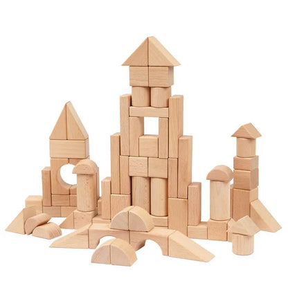 68-teiliges unlackiertes Holzbausteine-Set für das Montessori-Lernen | Umweltfreundliche Spielzeuge für Kinder ab 3 Jahren
