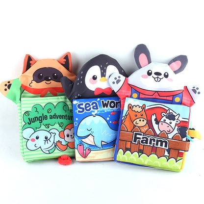 3D-Sinnesbuch mit Tierpuppen – Pinguin, Eichhörnchen und Hase zum Babylernen und Spielen