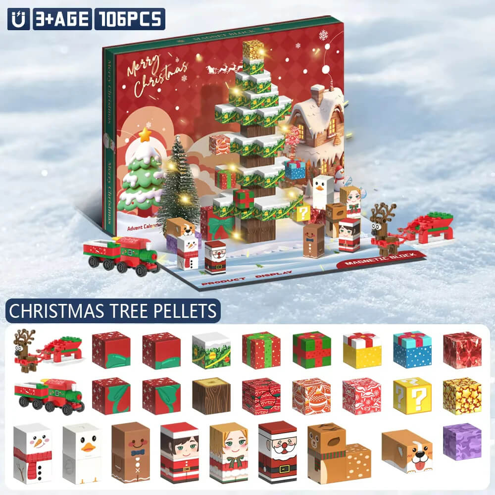 A family enjoying building the Magnetic Christmas Countdown Calendar together during the holidays.