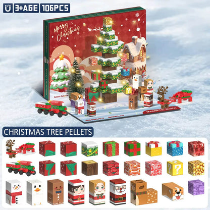 A family enjoying building the Magnetic Christmas Countdown Calendar together during the holidays.