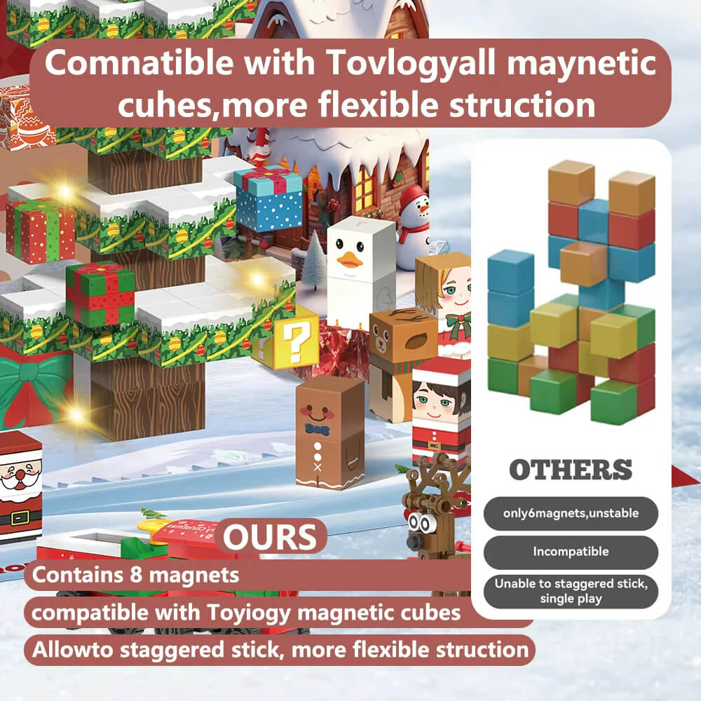 A family enjoying building the Magnetic Christmas Countdown Calendar together during the holidays.