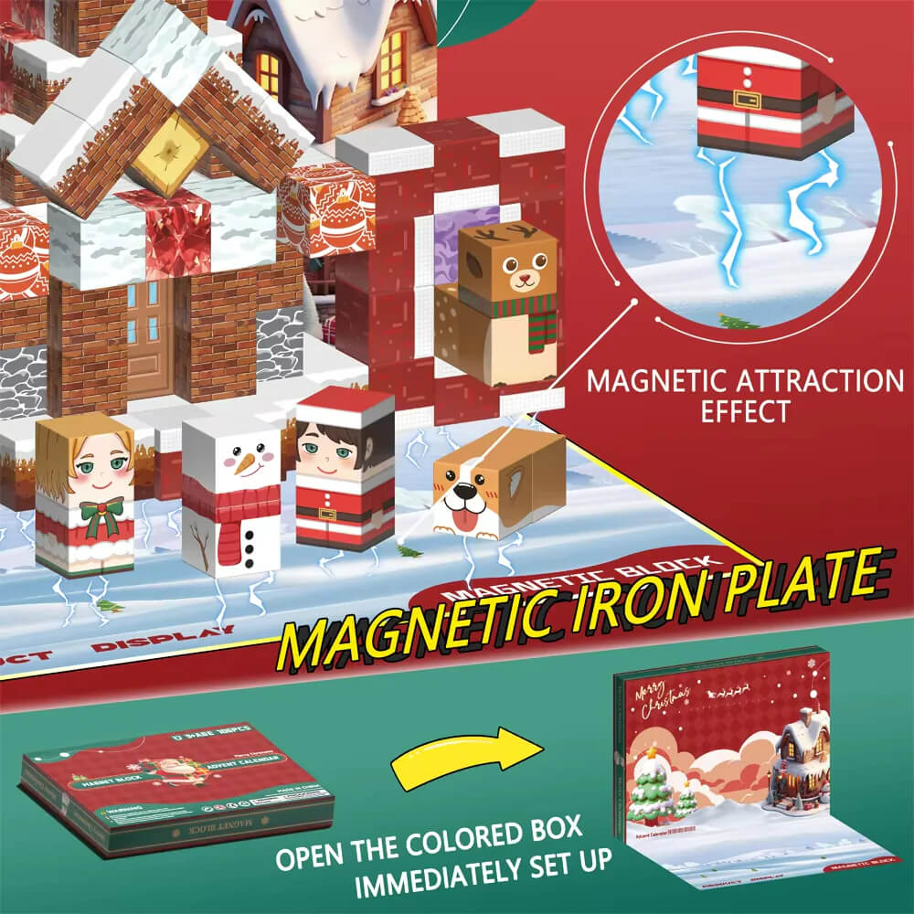 A family enjoying building the Magnetic Christmas Countdown Calendar together during the holidays.