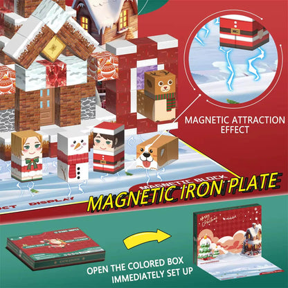 A family enjoying building the Magnetic Christmas Countdown Calendar together during the holidays.