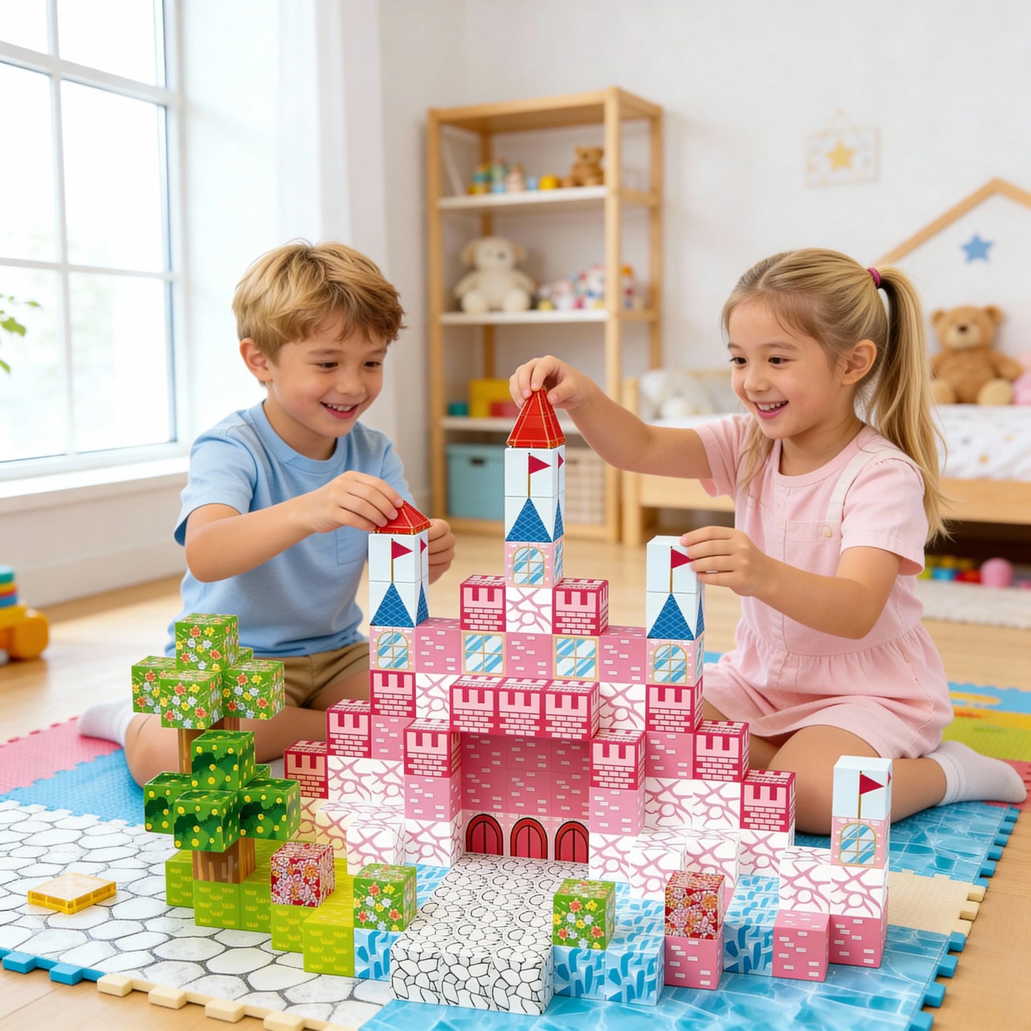 Montessori Magnetic Blocks:Pink Castle montessori