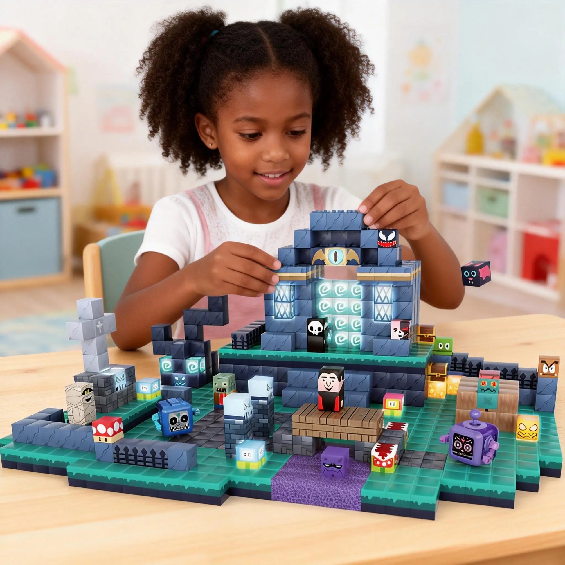 Brave toddler building magnetic monster world | STEM learning toy for 3+ year olds | Award-winning creative blocks