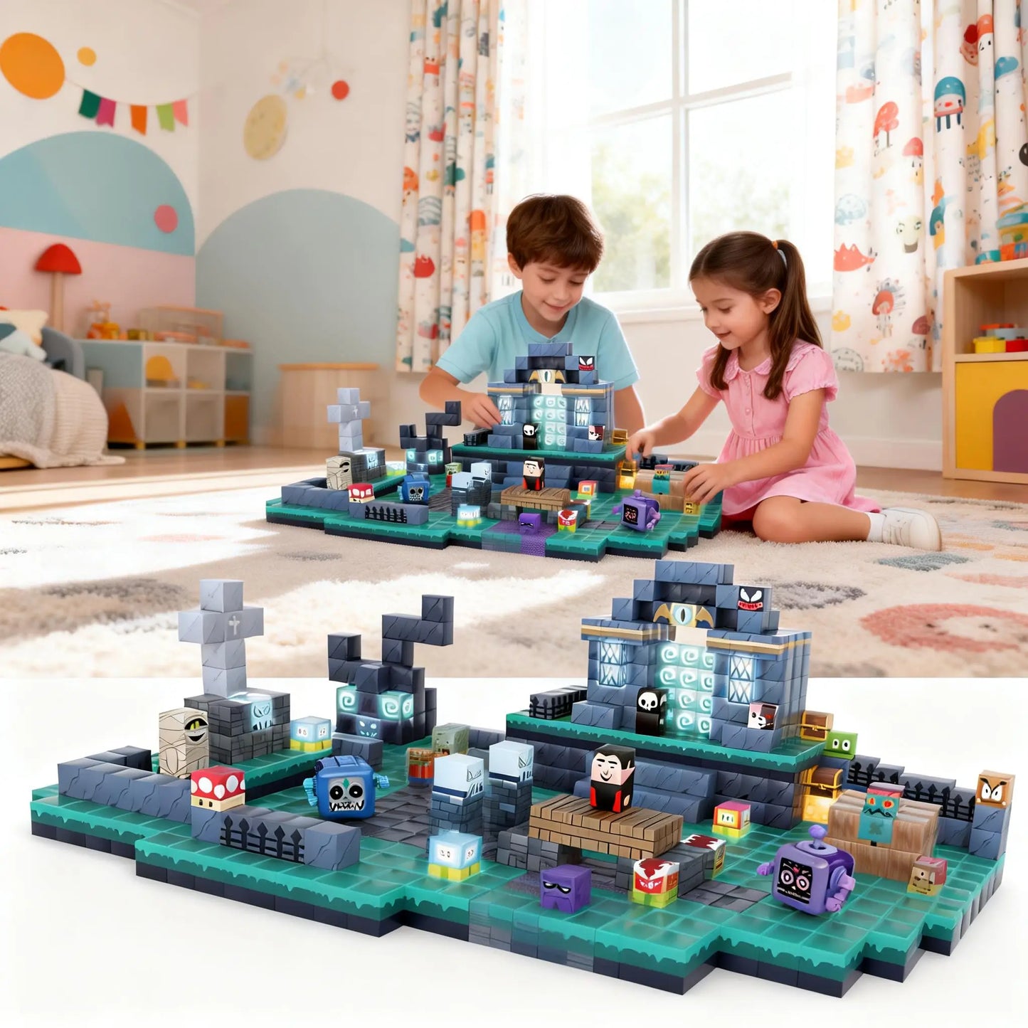 Brave toddler building magnetic monster world | STEM learning toy for 3+ year olds | Award-winning creative blocks