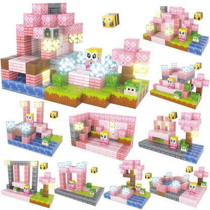 Cherry Blossom Princess Castle built with pink open-ended blocks – a magical building toy for creative kids.