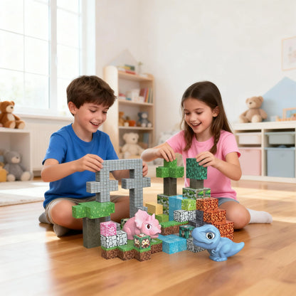 Child building dinosaur world with magnetic blocks | Best STEM toys for 3 year olds
