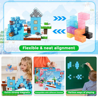 Children use magnetic ice and snow castle blocks to build ice and snow palaces, and experience the open-ended creative fun similar to minecraft magnetic blocks