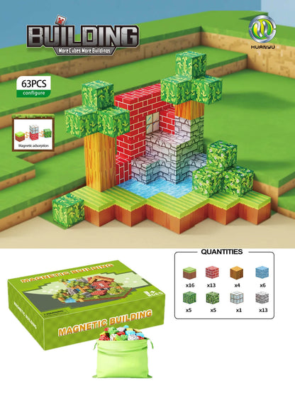 Montessori Magnetic Blocks Mountain Stream - 275pcs Magnetic Building Set with Waterfall Design