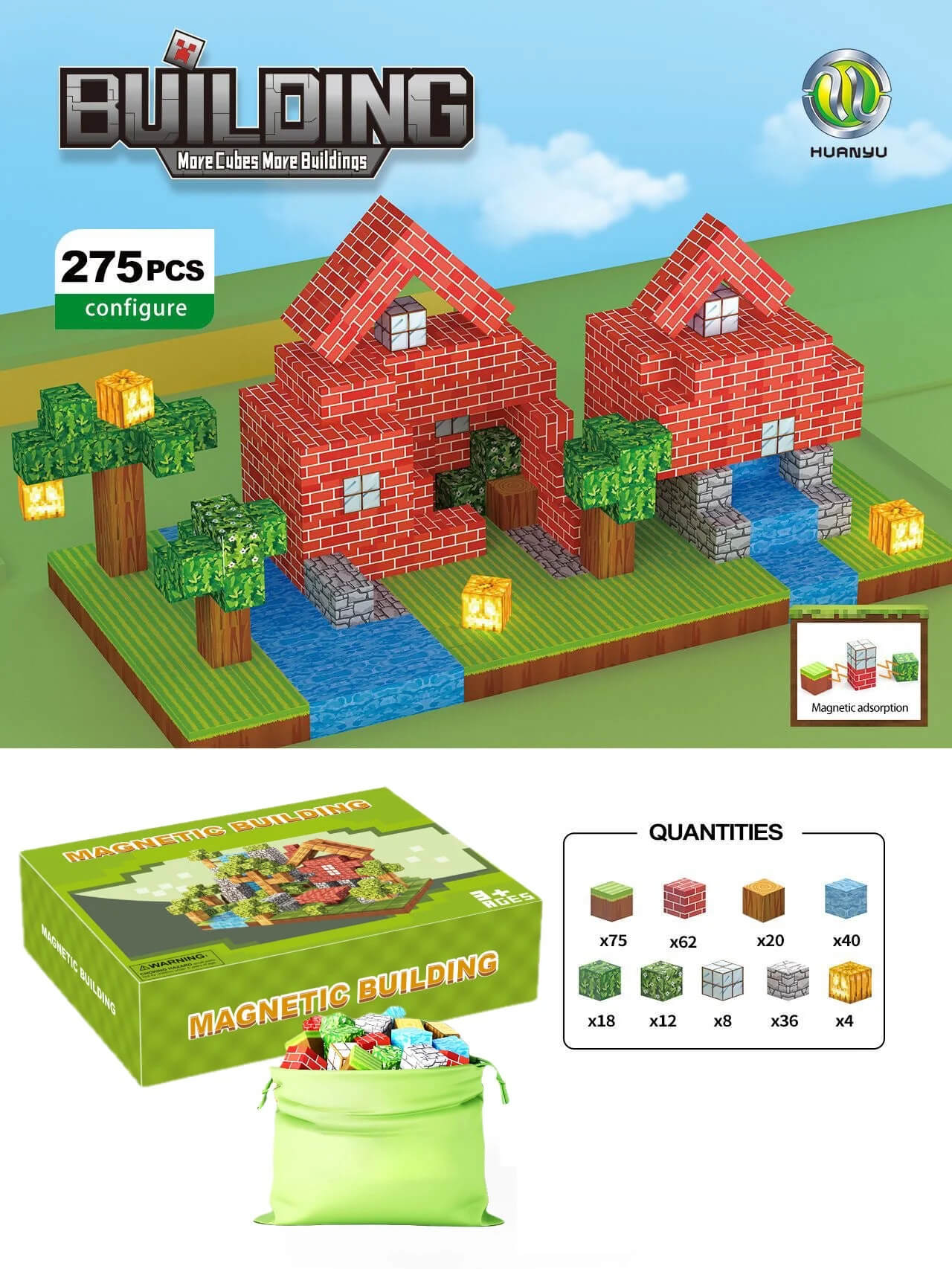 Montessori Magnetic Blocks Mountain Stream - 275pcs Magnetic Building Set with Waterfall Design