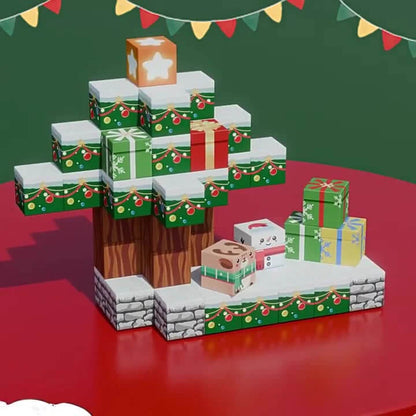 Parents and children developing fine motor skills through festive magnetic block play