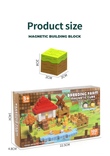 Pixel farm magnetisches Bausteinset mit Tieren, Fluss, Scheune und Windmühle – beste Spielzeuge für 3-Jährige zum Bauen und Entdecken
