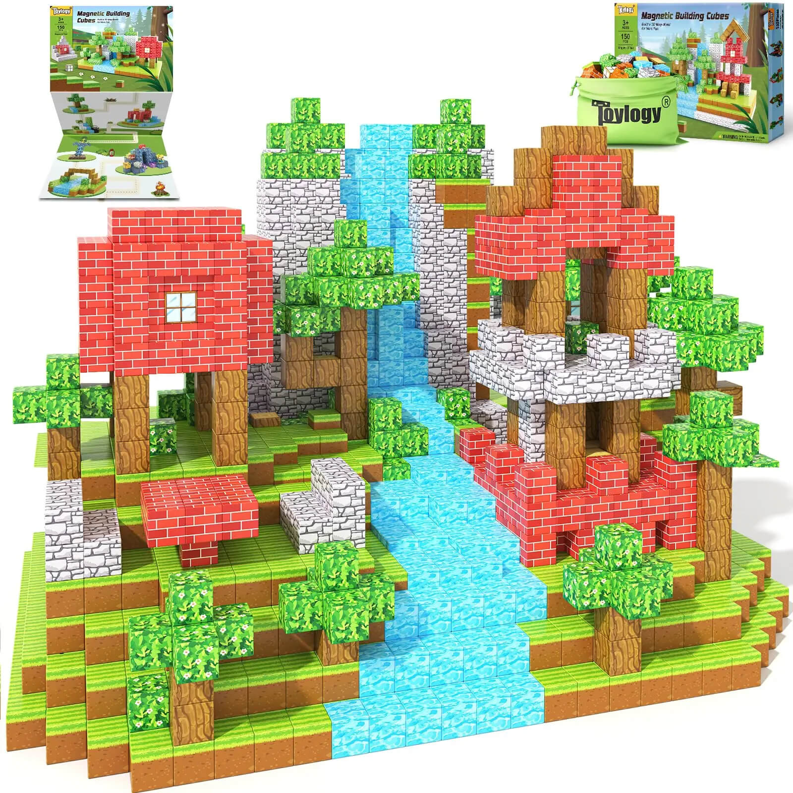 The Perfect Montessori Forest Set: Vibrant minecraft magnetic blocks ready for building imaginative woodland scenes.