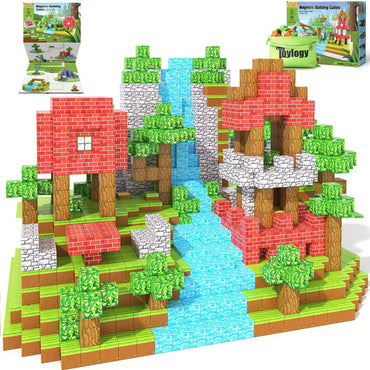 The Perfect Montessori Forest Set: Vibrant minecraft magnetic blocks ready for building imaginative woodland scenes.