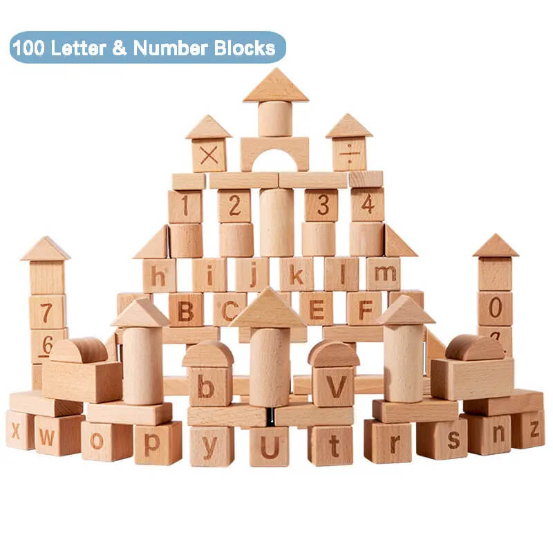 Unpainted Solid Wood Castle Building Blocks montessori