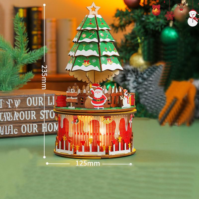 The assembled wooden music box displayed as a charming holiday decoration in a cozy home setting