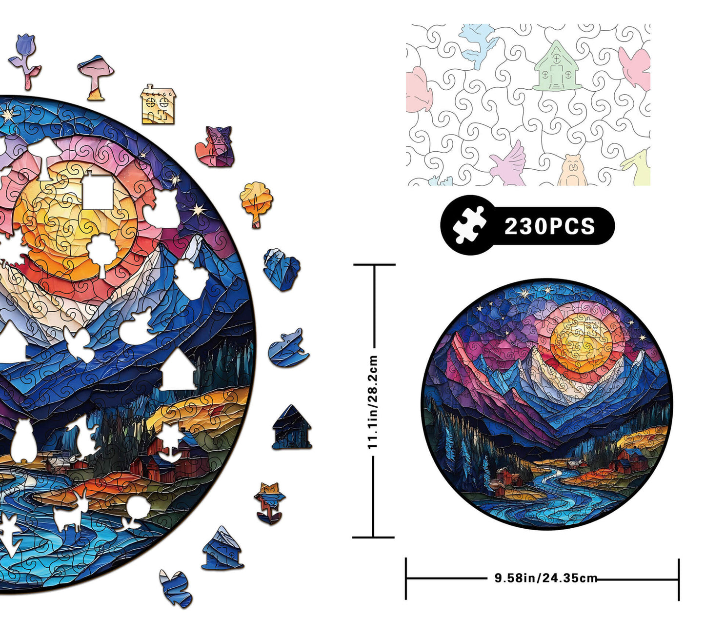 3D canyon sunset forest wooden puzzle with animal-shaped pieces and dual-use money bank design