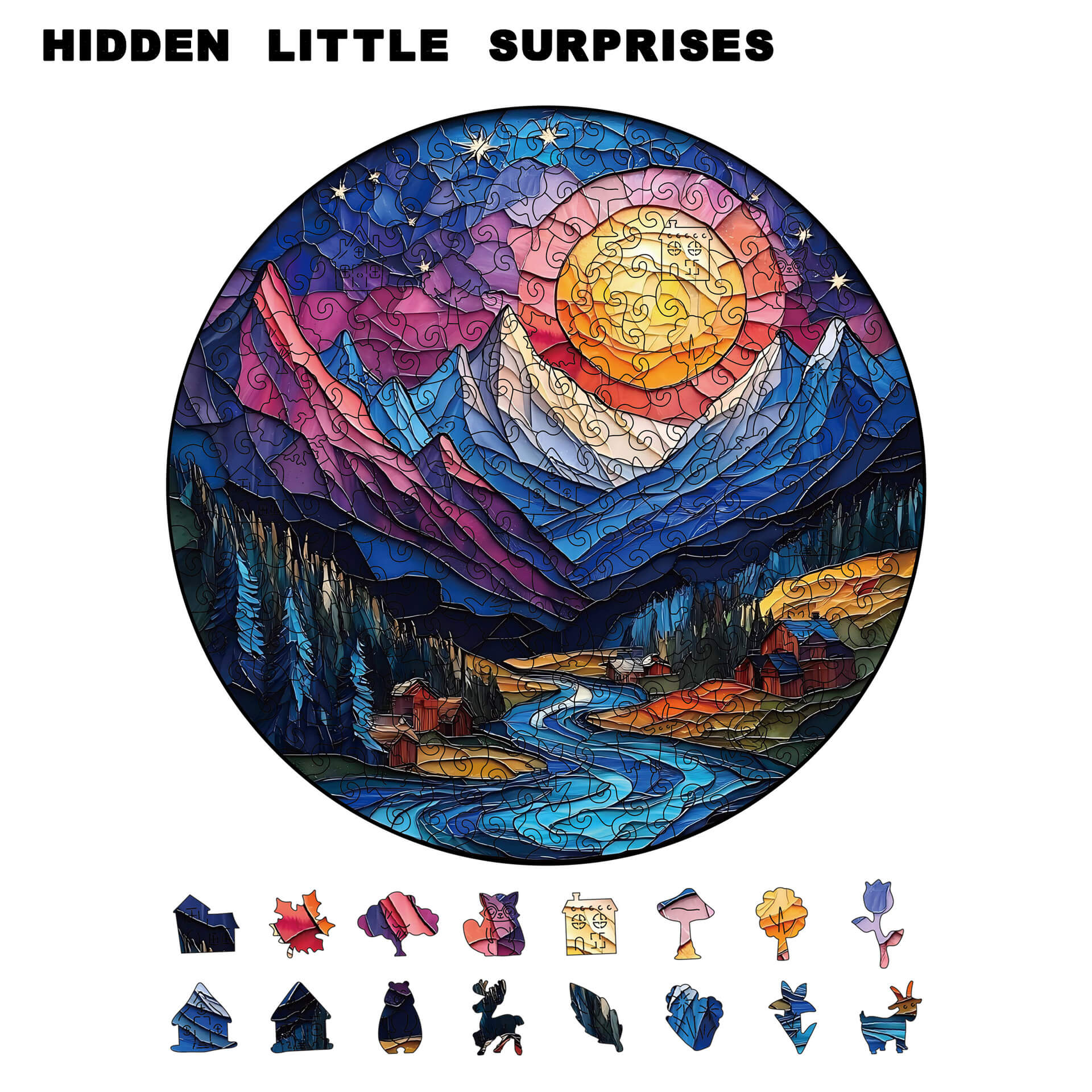 3D canyon sunset forest wooden puzzle with animal-shaped pieces and dual-use money bank design