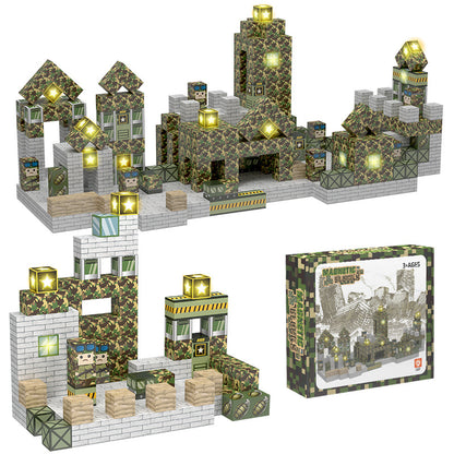 Kids building military forts with magnetic open ended blocks – top STEM toys for 3 year olds