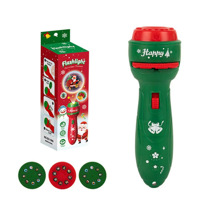 Weihnachts-Taschenlampen-Projektor, der 24 festliche Muster zeigt und eine warme Weihnachtsstimmung in einer Wohnzimmerumgebung schafft