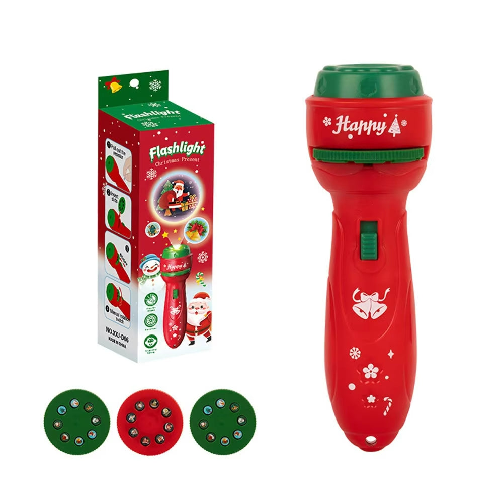 Christmas Flashlight Projector showcasing 24 festive patterns, creating a warm holiday ambiance in a living room setting