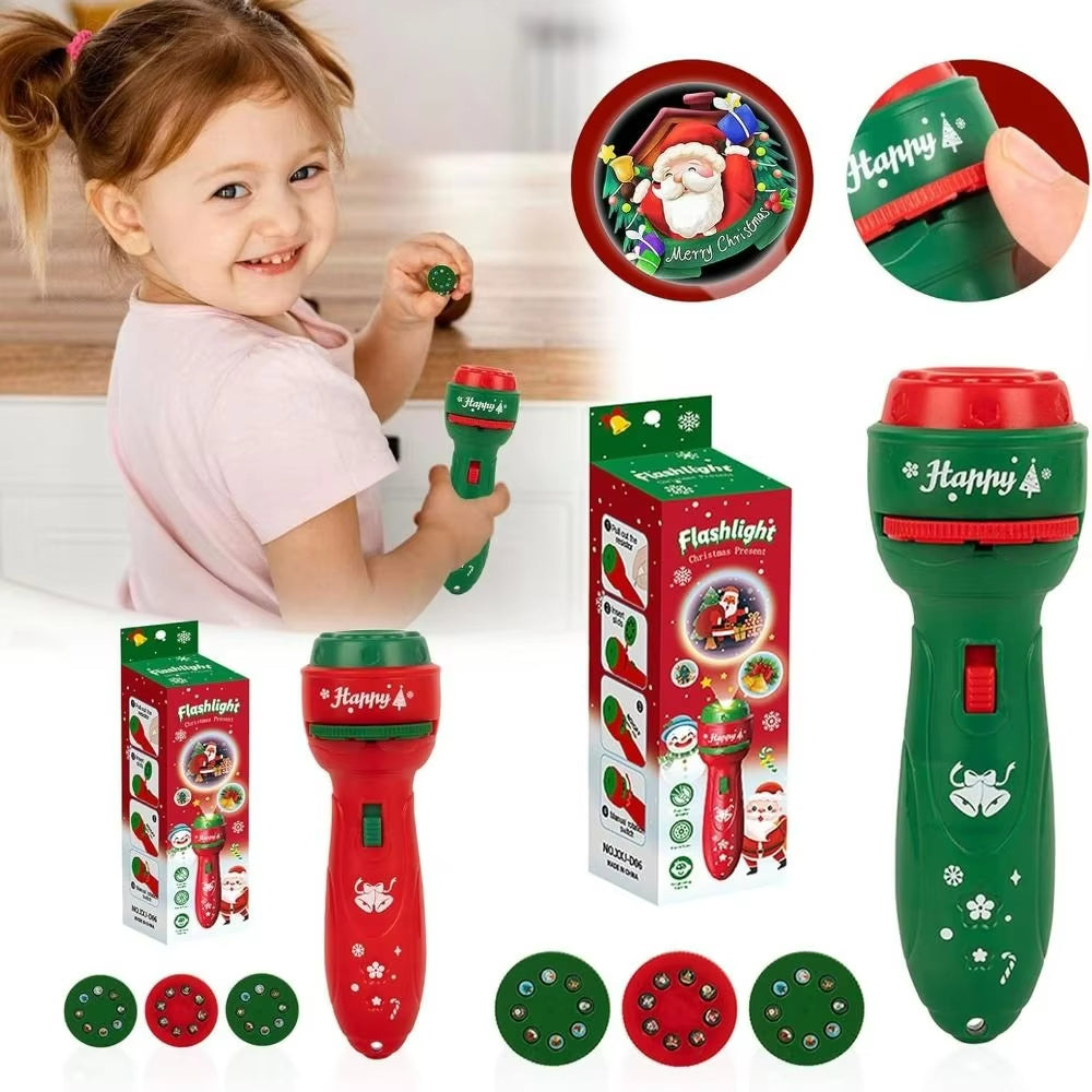 Christmas Flashlight Projector showcasing 24 festive patterns, creating a warm holiday ambiance in a living room setting