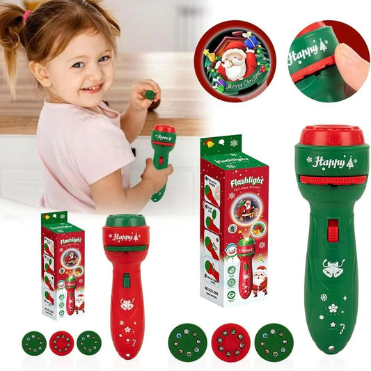 Christmas Flashlight Projector showcasing 24 festive patterns, creating a warm holiday ambiance in a living room setting