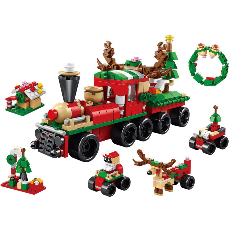The Christmas train set beautifully packaged in a box, ready to be presented as a holiday gift.