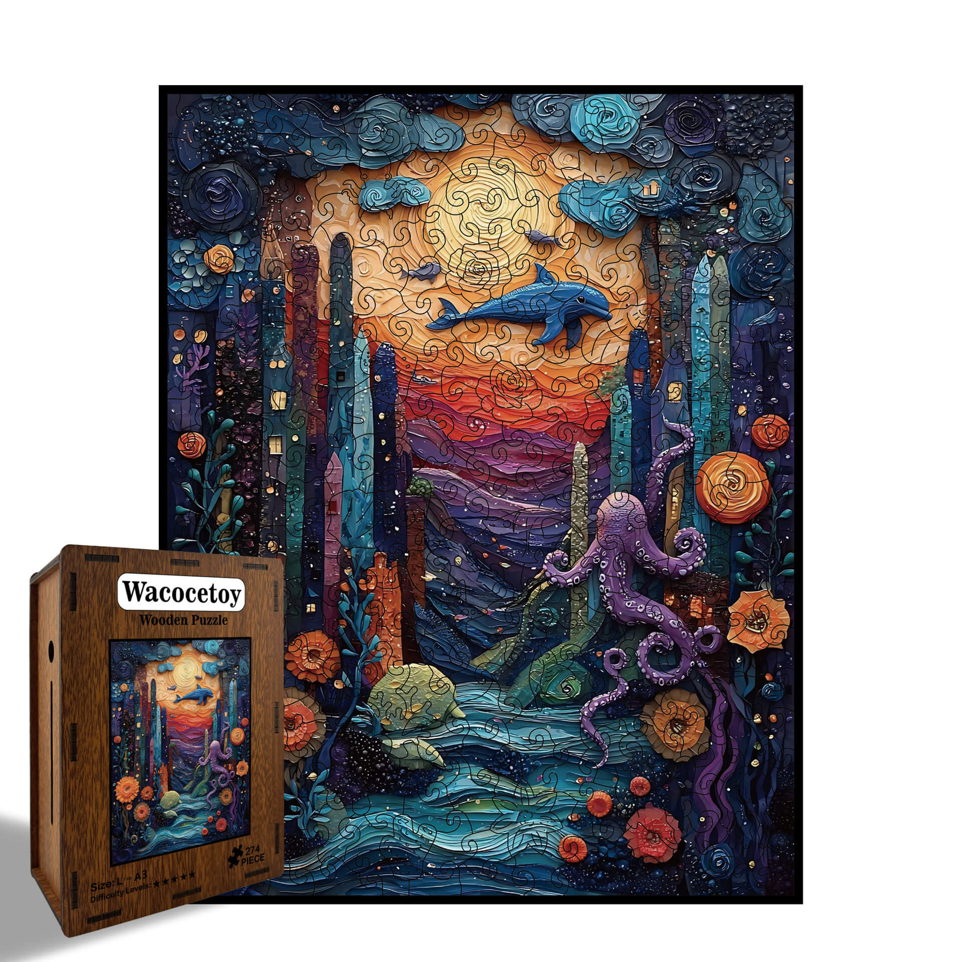 274-piece ocean-themed wooden puzzle showing vibrant underwater scene
