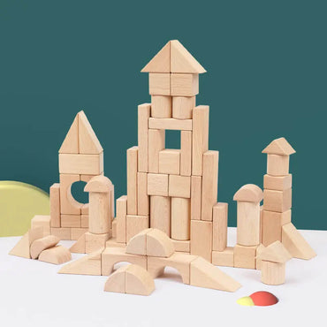 68-teiliges Set aus unlackierten Holzbausteinen für Montessori-Lernen | Umweltfreundliche Spielzeuge für Kinder ab 3 Jahren